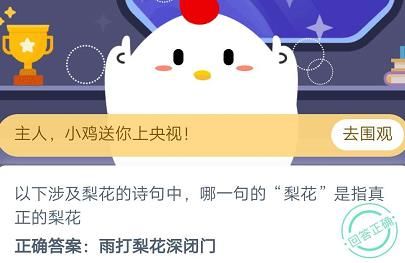 《支付宝》以下涉及梨花的诗句中，哪一句的“梨花”是指真正的梨花2020年11月5日蚂蚁庄园答案