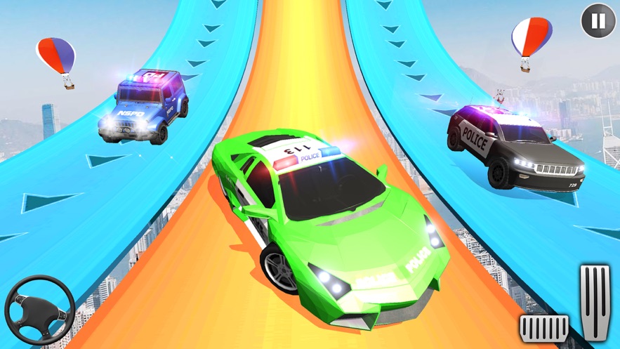 警车巨型坡道特技3D