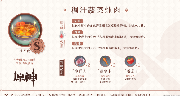 《原神》1.2版本新增料理食谱